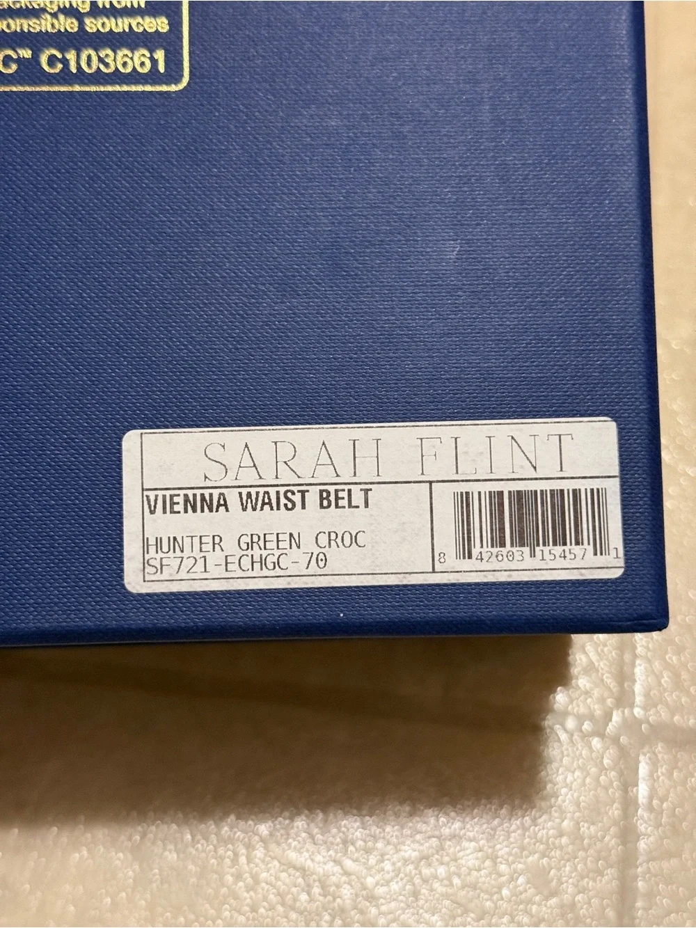 NIB Sarah Flint Green Croc-Embossed Leather Belt w/ Scalloped Gold Buckle-70cm/S